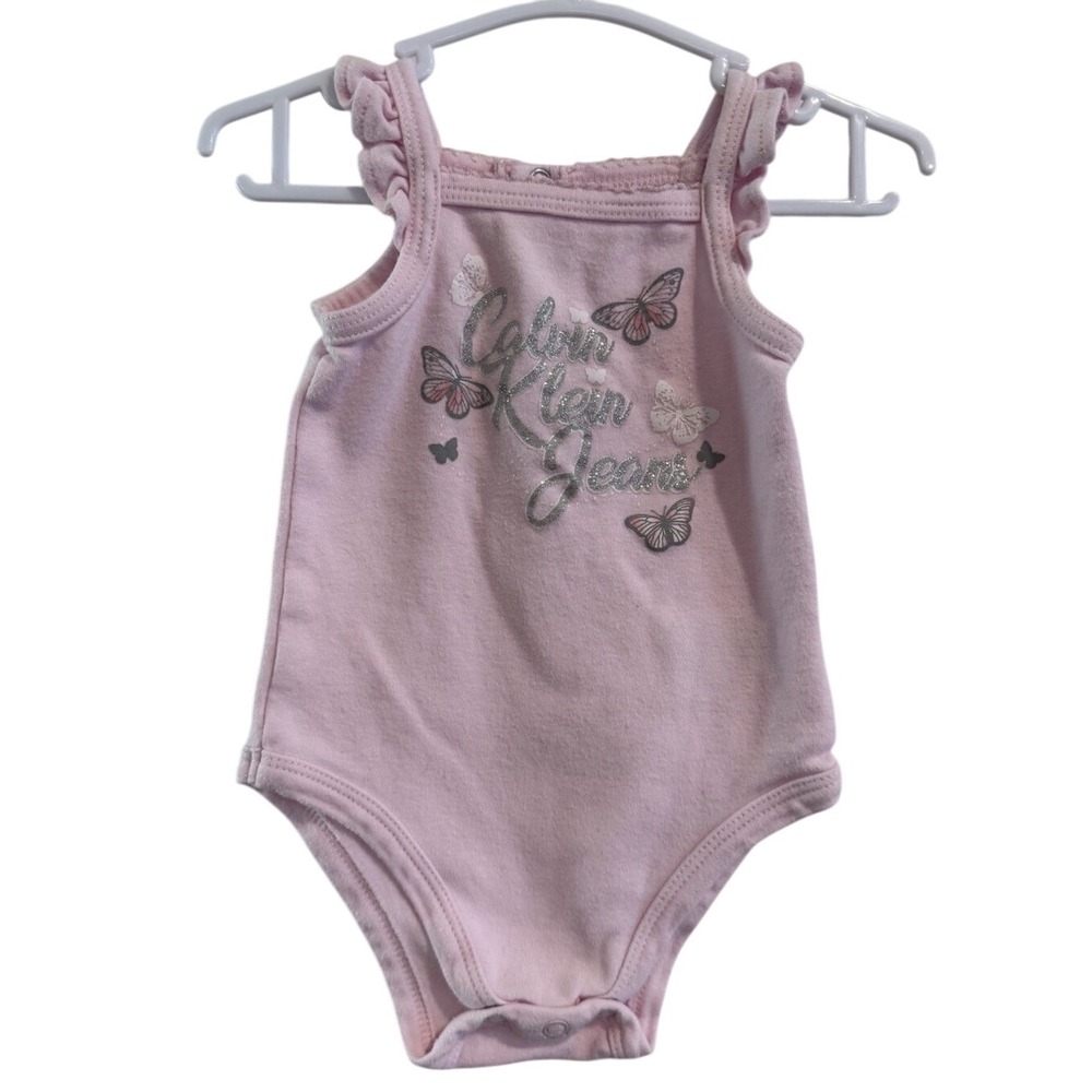 Calvin Klein Jeans Baby Girls Pink‎ Butterfly Logo Bodysuit 3-6 Months Ruffle